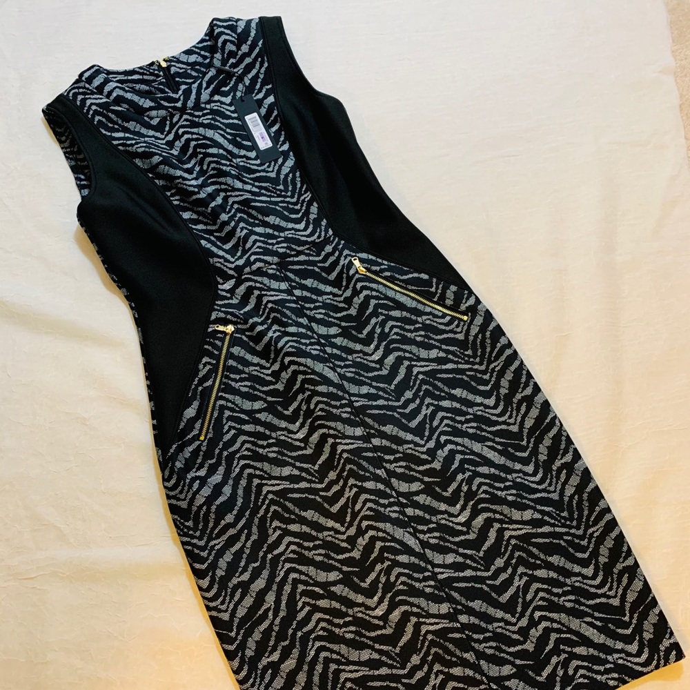 Donna Karan black zebra print dress with pockets